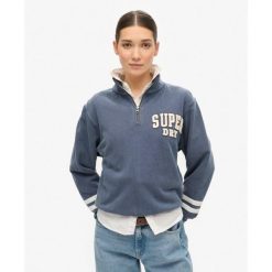 Bluza sportowa z pół-zipem. Niebieskie koszulki sportowe damskie Superdry, bez wzorów, bez ramiączek, na fitness i siłownię. Za 264.65 zł.