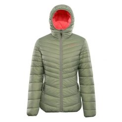 Damska kurtka z kapturem Alpine Pro Eroma. Zielone kurtki sportowe damskie Alpine Pro, bez wzorów, z puchu, bez ramiączek, z kapturem, trekkingowe. Za 319.00 zł.