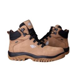 Męskie Skórzane Buty Turystyczne OBMH257. Brązowe buty zimowe męskie 4F, bez wzorów, bez obcasa, bez zapięcia. Za 536.99 zł.