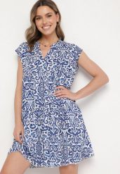 Niebieska Bawełniana Sukienka o Rozkloszowanym Kroju Oversize Liravina. Niebieskie sukienki damskie Born2be, na co dzień, l, bez wzorów, z bawełny, eleganckie, bez kołnierzyka, bez ramiączek, midi, oversize. Za 39.99 zł.