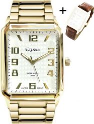 Zegarek Extreim Zegarek męski Extreim ASTON złoty prostokątny/ bransoleta + pasek. Żółte zegarki męskie Extreim, bez wzorów, złote. Za 169.00 zł.