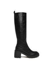 JENNY Kozaki CEO-R25SS06030 Czarny. Czarne kozaki damskie Jenny, bez wzorów, z materiału, bez obcasa, na słupku, bez zapięcia. Za 229.99 zł.