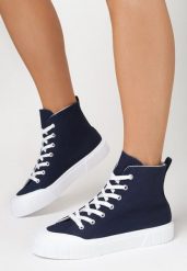 Granatowe Trampki Nemadia. Niebieskie trampki i tenisówki damskie Born2be, z aplikacjami, z gumy, za kostkę, bez zapięcia. Za 99.99 zł.