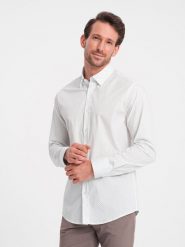 Bawełniana koszula męska w mikro wzór REGULAR FIT - biała V1 OM-SHCS-0152 - XXL. Białe koszule męskie Ombre Clothing, l, bez wzorów, z bawełny, klasyczne, bez kołnierzyka, bez ramiączek. W wyprzedaży za 69.99 zł.