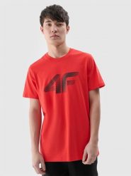 4F T-shirt regular z nadrukiem męski - czerwony L. Czerwone t-shirty męskie 4F, l, bez wzorów, z bawełny, bez kołnierzyka, bez ramiączek. Za 59.99 zł.