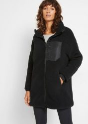 Bluza rozpinana z polaru baranka. Czarne bluzy damskie bonprix, bez wzorów, z polaru, bez ramiączek, bez kaptura. Za 199.99 zł.