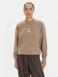 Calvin Klein Jeans Bluza Monologo J20J224177 Beżowy Regular Fit. Brązowe bluzy damskie Calvin Klein Jeans, m, bez wzorów, z bawełny, bez ramiączek, bez kaptura. Za 319.99 zł.