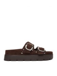 DeeZee Klapki CEO-HY35011-1 Brązowy. Brązowe klapki damskie DeeZee, bez wzorów, z materiału, bez obcasa, bez zapięcia. Za 149.99 zł.