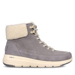 Trzewiki Skechers. Szare botki damskie Skechers, bez wzorów, bez obcasa, na płaskiej podeszwie, bez zapięcia. Za 319.99 zł.