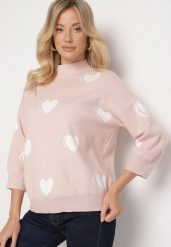 Jasnoróżowy Sweter z Modalem i Wiskozą w Serca Zeanita. Czerwone swetry nierozpinane damskie Born2be, s, bez wzorów, z jeansu, eleganckie, bez kołnierzyka, bez ramiączek. Za 109.99 zł.
