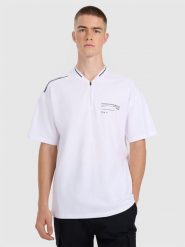 4F Koszulka polo oversize męska - biała L. Białe koszulki sportowe męskie 4F, l, bez wzorów, z materiału, bez ramiączek. Za 99.99 zł.