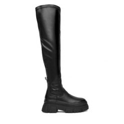 Kozaki DeeZee. Czarne kozaki damskie DeeZee, bez wzorów, bez obcasa, na płaskiej podeszwie, bez zapięcia. Za 239.99 zł.