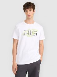 4F T-shirt regular z nadrukiem męski 4F x Robert Lewandowski - biały L. Białe koszulki sportowe męskie 4F, l, bez wzorów, z bawełny, bez ramiączek. Za 99.99 zł.
