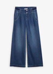 Dżinsy Wide Leg, high waist, super soft. Niebieskie jeansy damskie bonprix, bez wzorów, z denimu, z podwyższonym stanem. Za 144.99 zł.