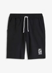 Bermudy dresowe z brzegami bez obszycia, z bawełny organicznej, Loose Fit. Czarne spodnie sportowe męskie bonprix, l, bez wzorów, z bawełny. Za 79.99 zł.