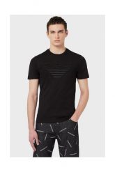 EMPORIO ARMANI T-shirt męski, czarny wyszywane logo. Czarne t-shirty męskie Emporio Armani, m, bez wzorów, z bawełny, bez kołnierzyka, bez ramiączek. W wyprzedaży za 329.99 zł.