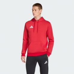 Bluza z kapturem Entrada26. Czerwone bluzy męskie Adidas, bez wzorów, z bawełny, sportowe, bez ramiączek, z kapturem. Za 134.99 zł.