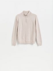 Sweter z wełny merino - złamana biel. Swetry męskie Reserved, l, bez wzorów, z wełny, bez kołnierzyka, bez ramiączek. Za 239.99 zł.