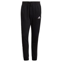 Spodnie adidas Essentials French Terry Tapered Cuff 3-Bandes. Białe spodnie materiałowe męskie Adidas, bez wzorów, z polaru. Za 163.99 zł.