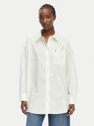 Tommy Jeans Koszula Essential DW0DW22936 Biały Oversize. Białe koszule damskie Tommy Jeans, l, bez wzorów, z bawełny, bez kołnierzyka, bez ramiączek. Za 449.99 zł.