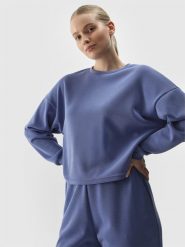 4F Bluza dresowa nierozpinana z dodatkiem modalu damska - granatowa XXL. Niebieskie bluzy damskie 4F, l, bez wzorów, z dresówki, sportowe, bez ramiączek, bez kaptura. W wyprzedaży za 79.99 zł.