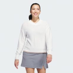 Sweter z dzianiny Ultimate365. Białe swetry nierozpinane damskie Adidas, l, bez wzorów, z bawełny, bez kołnierzyka, bez ramiączek. Za 479.00 zł.