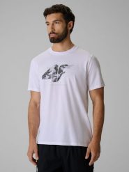 4F T-shirt regular z nadrukiem męski - biały XXL. Białe t-shirty męskie 4F, m, bez wzorów, z bawełny, bez kołnierzyka, bez ramiączek. Za 69.99 zł.