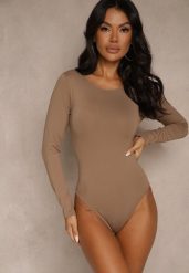 Brązowe Body o Dopasowanym Kroju Entila. Brązowe body Renee, bez wzorów, z jeansu. Za 69.99 zł.