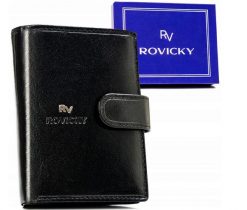 Portfel skórzany Rovicky RV-7680272-9-BCA czarny. Czarne portfele męskie ROVICKY, bez wzorów, ze skóry. Za 70.00 zł.