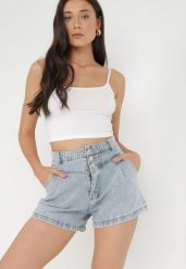 Biały Top Haidithoe. Białe topy damskie Born2be, l, bez wzorów, z bawełny, bez kołnierzyka, bez ramiączek. Za 19.99 zł.