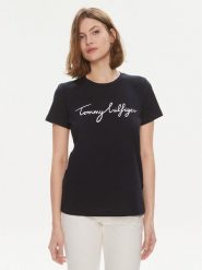 Tommy Hilfiger T-Shirt Signature WW0WW41674 Granatowy Regular Fit. Niebieskie t-shirty damskie Tommy Hilfiger, xs, bez wzorów, z bawełny, bez kołnierzyka, bez ramiączek. Za 119.99 zł.