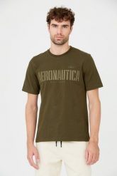 AERONAUTICA MILITARE Zielony t-shirt. Zielone t-shirty męskie Aeronautica Militare, m, bez wzorów, bez kołnierzyka, bez ramiączek. W wyprzedaży za 249.99 zł.