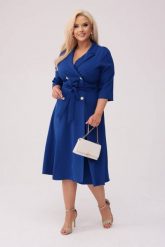 Elegancka szafirowa żakietowa sukienka Marietta XXL OVERSIZE WIOSNA. Niebieskie sukienki damskie Moda Size Plus Iwanek, do pracy, na wiosnę, l, bez wzorów, z elastanu, biznesowe, bez kołnierzyka, bez ramiączek, mini, oversize. Za 325.00 zł.