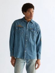 MESKA KOSZULA WRANGLER WESTERN SHIRT TRAIL BLAZER 112377967. Koszule męskie Wrangler, xl, bez wzorów, z jeansu, bez kołnierzyka, bez ramiączek. Za 139.99 zł.