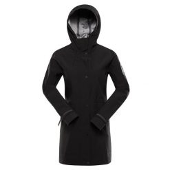 Płaszcz wodoodporny damski Alpine Pro Setija. Czarne płaszcze damskie Alpine Pro, l, bez wzorów, bez kołnierzyka, bez kaptura. W wyprzedaży za 399.00 zł.