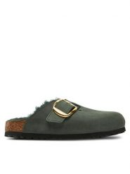 Birkenstock Klapki Boston Bb Shearling Leoi 1028061 Zielony. Zielone klapki damskie Birkenstock, bez wzorów, ze skóry, bez obcasa, bez zapięcia. Za 899.99 zł.