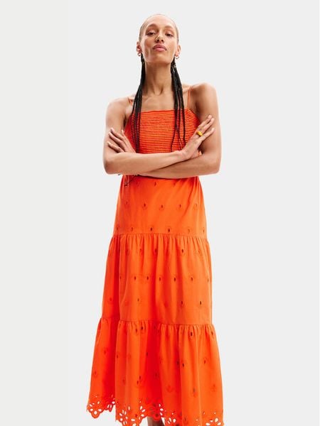 Desigual Sukienka letnia Malver 24SWVW12 Pomarańczowy Regular Fit. Brązowe sukienki damskie Desigual, na lato, xl, bez wzorów, z bawełny, bez kołnierzyka, bez ramiączek. Za 359.99 zł.