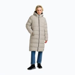 Płaszcz puchowy damski Jack Wolfskin Frozen Palace. Brązowe płaszcze damskie Jack Wolfskin, bez wzorów, z puchu, sportowe, bez kołnierzyka, bez kaptura. Za 1,039.00 zł.
