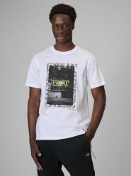 4F T-shirt regular z nadrukiem męski - biały XL. Białe t-shirty męskie 4F, m, bez wzorów, z bawełny, bez kołnierzyka, bez ramiączek. Za 79.99 zł.