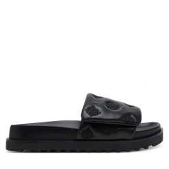 Klapki Guess. Czarne klapki damskie Guess, z aplikacjami, bez obcasa, bez zapięcia. Za 299.99 zł.