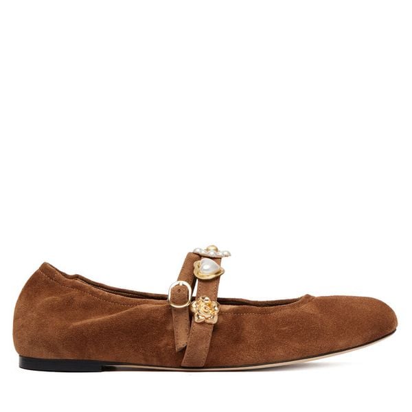 Baleriny Stuart Weitzman. Brązowe balerinki damskie Stuart Weitzman, bez wzorów, bez obcasa, bez zapięcia. Za 1,662.99 zł.
