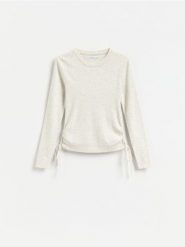 Sweter z wiązaniami - beżowy. Brązowe swetry nierozpinane damskie Reserved, l, bez wzorów, z bawełny, bez kołnierzyka, bez ramiączek. Za 99.99 zł.