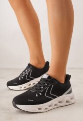 Czarne Buty Sportowe na Grubej Geometrycznej Podeszwie Alexusa. Czarne obuwie sportowe damskie Born2be, bez wzorów, z dresówki, bez zapięcia. Za 119.99 zł.