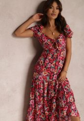 Czarno-Czerwona Sukienka Mothea. Czerwone sukienki damskie Renee, na co dzień, na lato, xs, bez wzorów, z tkaniny, boho, bez kołnierzyka, bez ramiączek, maxi, proste. Za 44.99 zł.