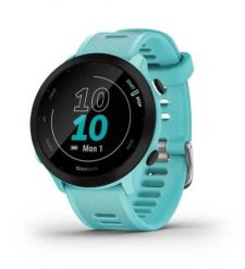 Zegarek Garmin Forerunner 55 42mm Turkusowy. Niebieskie, cyfrowe zegarki sportowe Garmin, bez wzorów, do biegania. Za 765.99 zł.