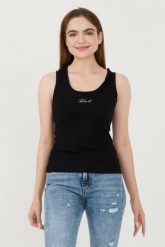 KARL LAGERFELD Czarny top Logo Rib Tank. Czarne topy damskie KARL LAGERFELD, xs, bez wzorów, bez kołnierzyka, bez ramiączek. W wyprzedaży za 299.99 zł.