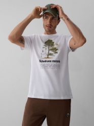 4F T-shirt regular z nadrukiem męski - biały XL. Białe koszulki sportowe męskie 4F, l, bez wzorów, z bawełny, bez ramiączek, trekkingowe. Za 79.99 zł.