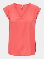 ONLY Bluzka Jasmina 15252241 Różowy Regular Fit. Czerwone bluzki damskie ONLY, s, bez wzorów, z wiskozy, bez kołnierzyka, bez ramiączek. Za 109.99 zł.