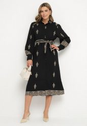 Czarna Wiskozowa Sukienka Koszulowa Szmizjerka z Paskiem Telandora. Czarne sukienki damskie Born2be, na co dzień, l, bez wzorów, z wiskozy, eleganckie, bez kołnierzyka, bez ramiączek, midi, koszulowe. Za 159.99 zł.
