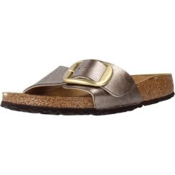 Klapki damskie Birkenstock Madrid Big Buckle. Brązowe klapki damskie Birkenstock, na lato, bez wzorów, z materiału, bez obcasa, bez zapięcia. Za 688.00 zł.